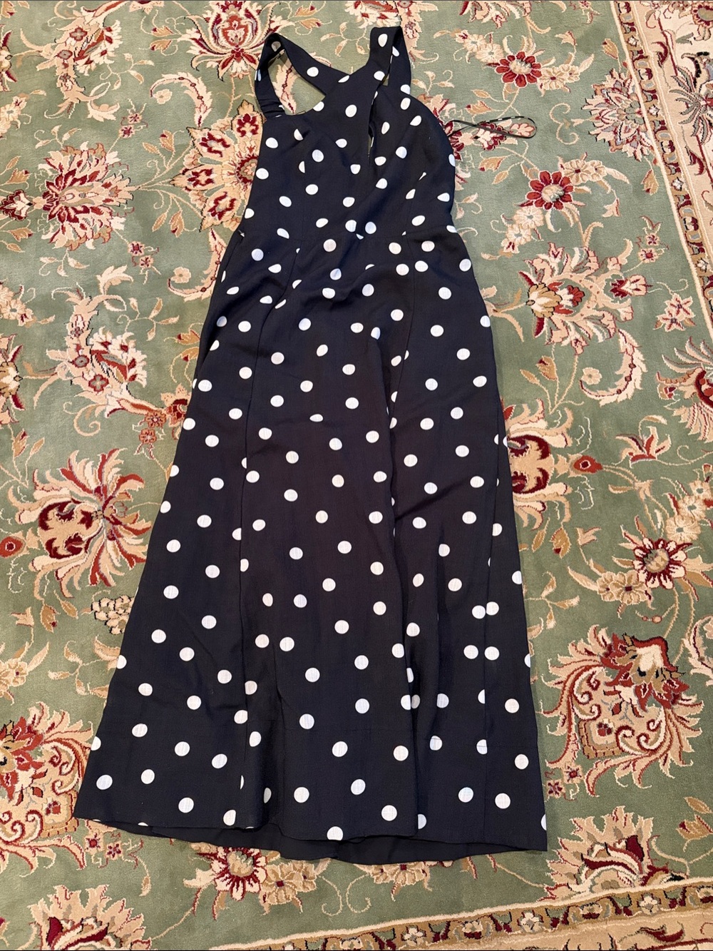 Black Polka Dot Halter Midi Dress - White Dots